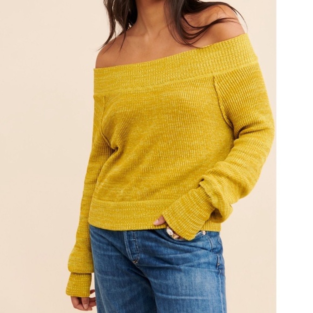 Free People Sugar Rush Yellow Sweater Off Shoulder